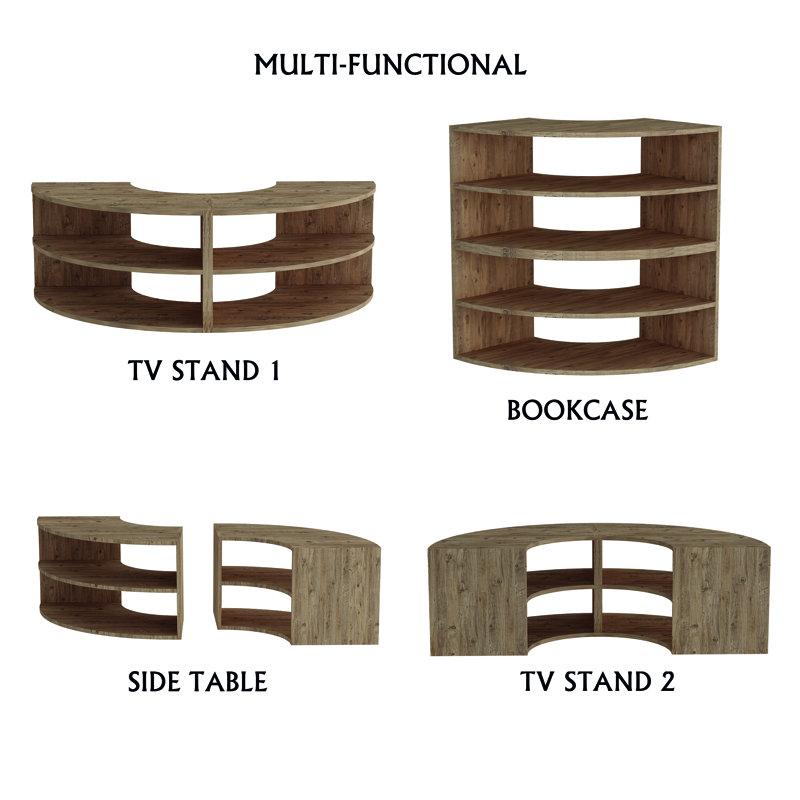 177cm Modular Corner TV Stand with 4 Curved Open Shelves for TVs up to 78", Atlantic Pine