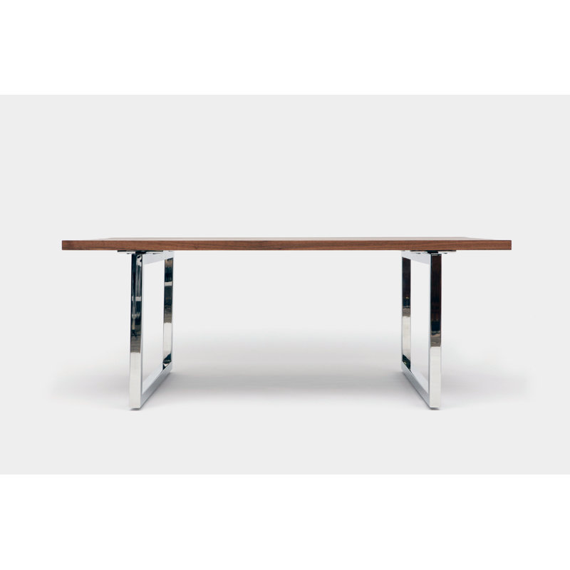 Gax Walnut Wood Dining Table, 36" W x 96" L, Polished Stainless Steel