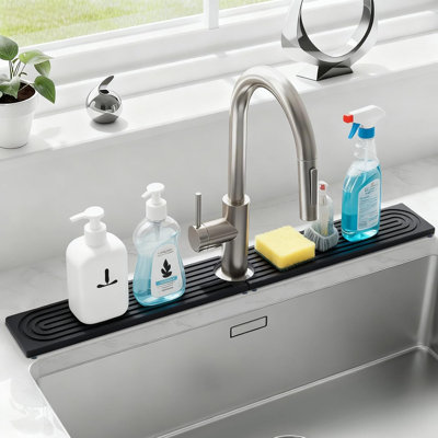 24 Inch Kitchen Sink Splash Guard, Sink Splash Guard Behind Faucet, Silicone Faucet Handle Drip Catcher Tray Mat For Kitchen, Bathroom Counter, Dark Gray, 23.6" X 4"
