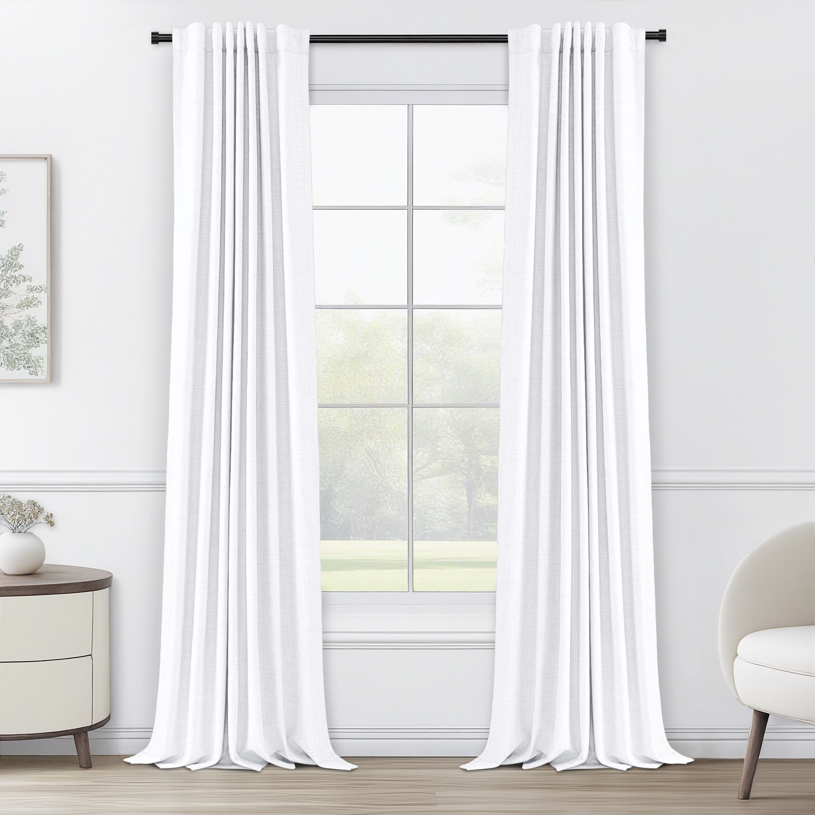 Graciella Faux Linen Blackout Curtain Set, 50" W x 96" L, Bright White