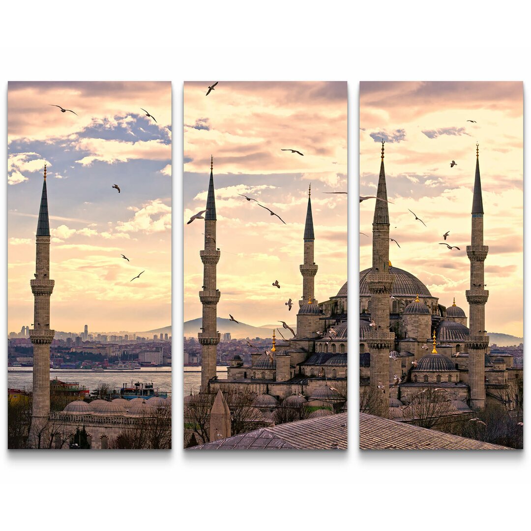 3-tlg. Leinwandbilder-Set Sonnenuntergang über der blauen Moschee - Istanbul