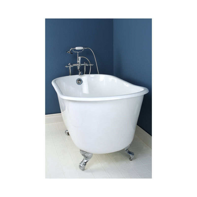 Kingston Brass Aqua Eden 53-Inch Cast Iron Oval Single Slipper Clawfoot Tub (No Faucet Drillings), Polished Chrome