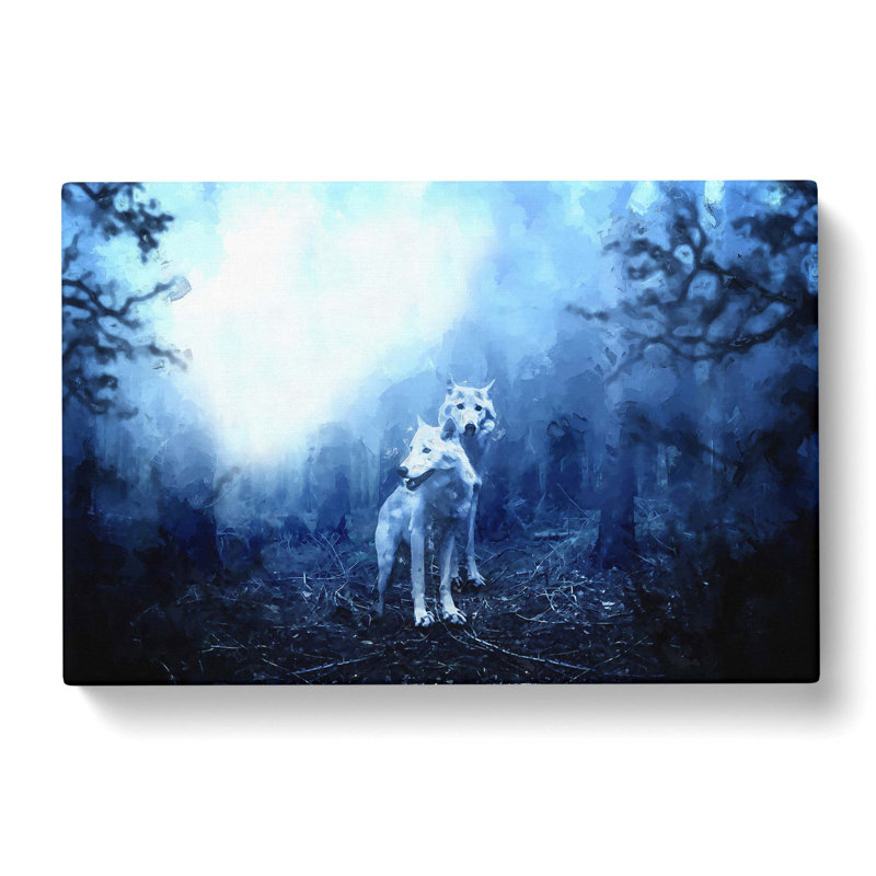 White Wolves In The Forest In Abstract - Wrapped Canvas Painting, 40cm H x 60cm W x 3cm D
