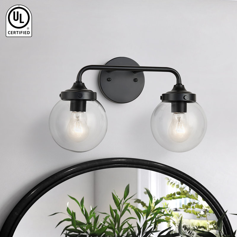 Ardi Black Metal and Glass 2-Light Wall Sconce