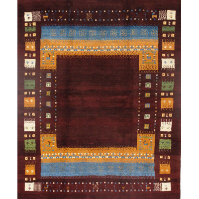 Alijiah Oriental Handmade Rectangle 5'2" x 6'5" Wool/Cotton Area Rug in Heath/Gold/Light Blue
