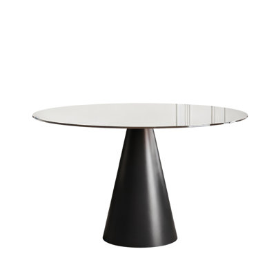 35-inch round glass dining table, with tempered glass tabletop and carbon steel legs. Suitable for 2-4 people. Dark brown small round dining table, suitable for restaurants and apartments.