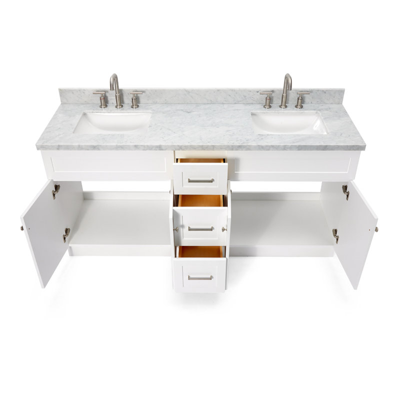 Hamlet 73'' Double Bathroom Vanity with Carrara Marble Top, White