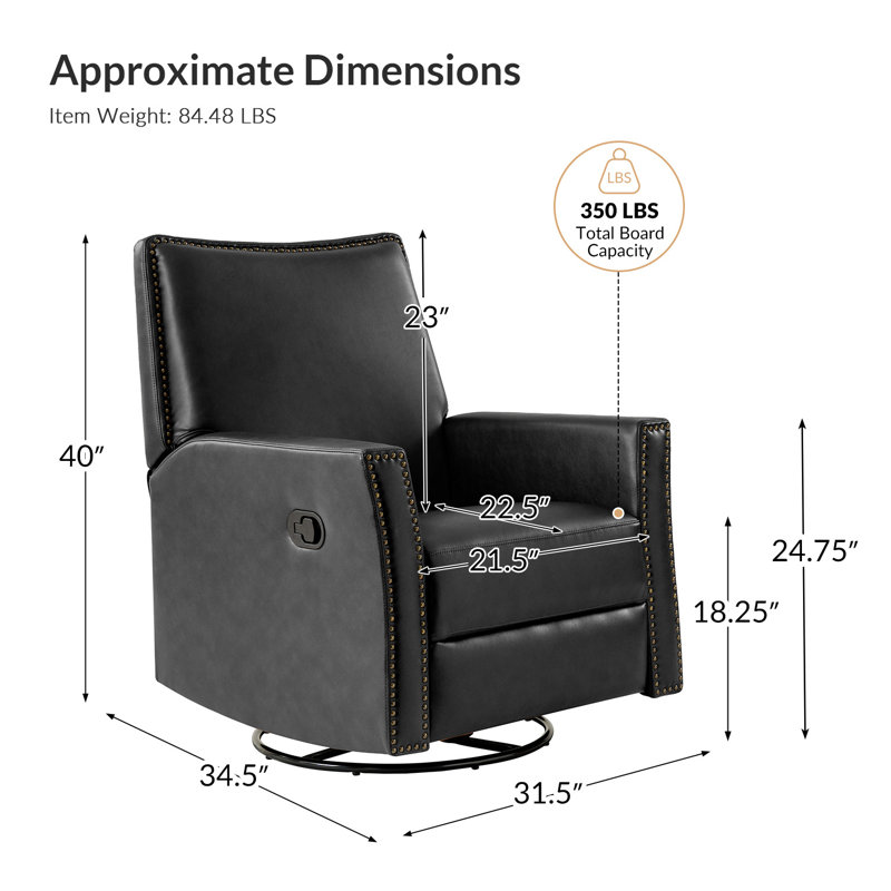  Jerseyville Transitional Faux Leather Swivel Rocker Manual Recliner(Set of 2), Black