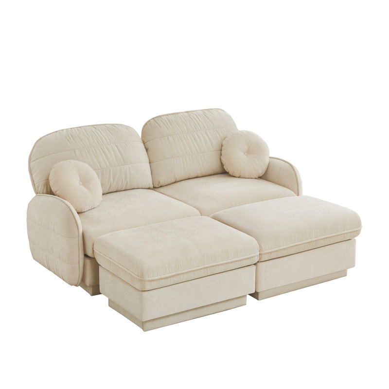 Canapé modulaire à 2 places en chenille crème beige avec repose-pieds et coussins décoratifs Cloud Cloud, Chenille crème