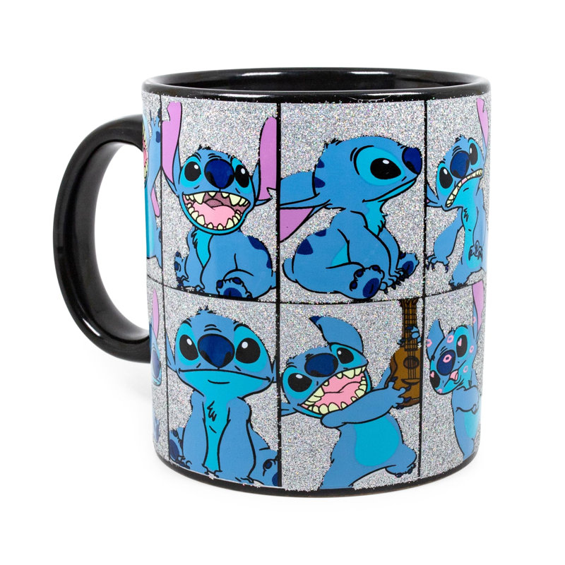 Grande tasse en céramique à paillettes et collage Disney Lilo & Stitch | Peut contenir 20 onces