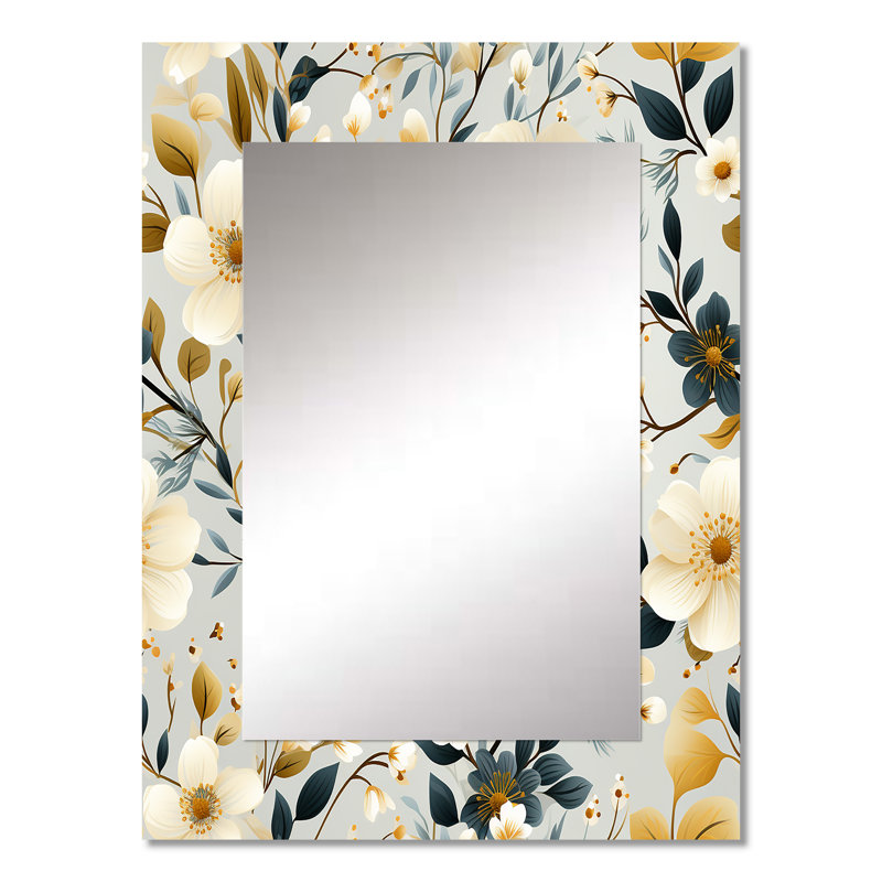 Aleia White and Beige Minimalist Floral Bedding - miroir décoratif floral, miroir mural floral, impression d'art en métal