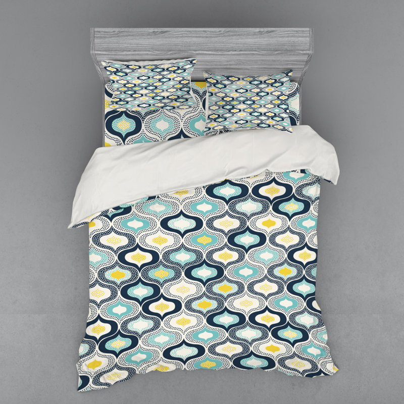 Ensemble de housse de couette moderne et contemporaine en microfibre bleu / blanc