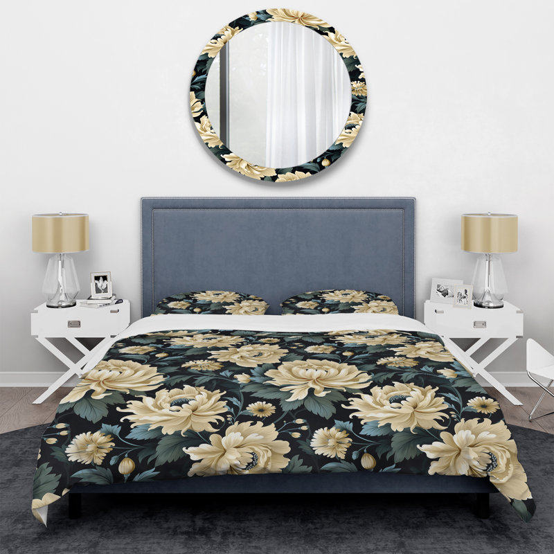 Ensemble de housse de couette damassé beige foncé, Housse de couette simple + 1 taie décorative stan
