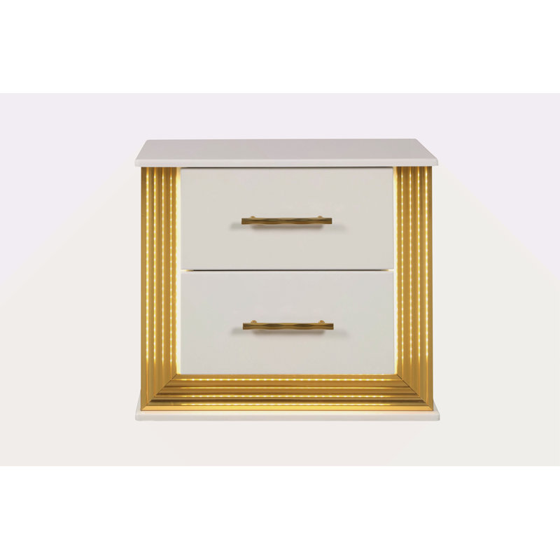 Table de chevet à 2 tiroirs de style contemporain en bois