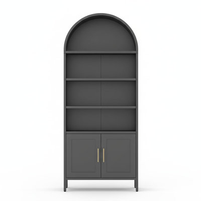Modern Arched Metal Storage Cabinet - 73" Tall 5-Tier Bookshelf Organizer - Adjustable Shelves, Open Display, Easy Assembly for Living Room, Office, Kitchen Pantry