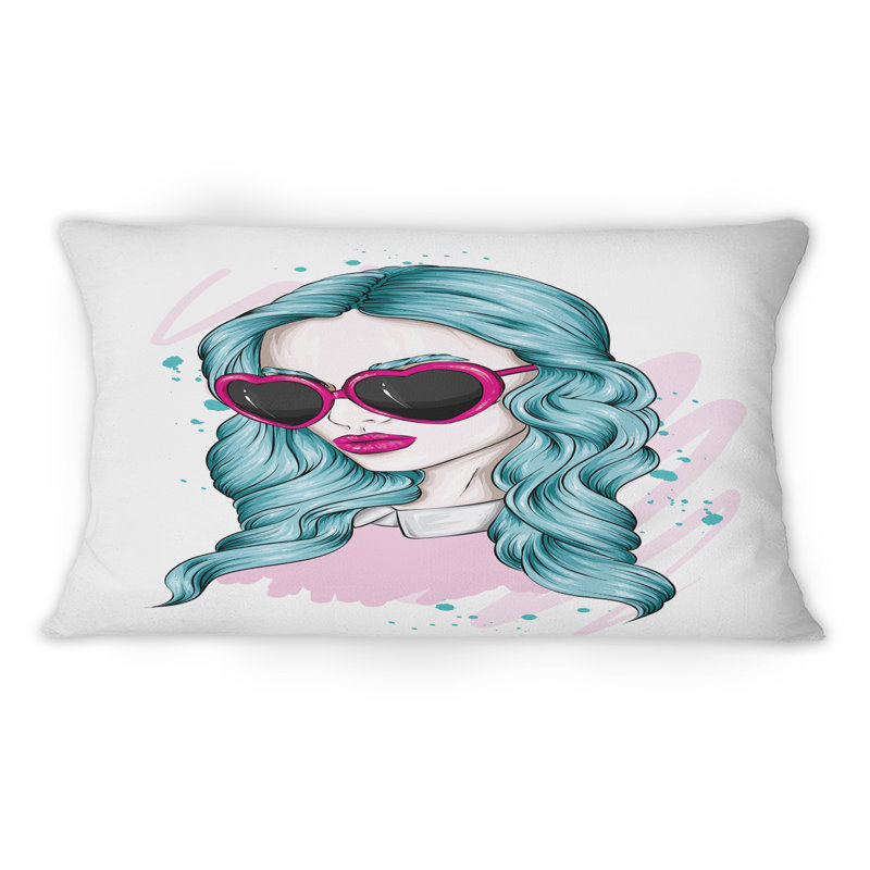 Portrait Of A Young Woman With Turquoise Hair - Modern Printed Throw Pillow