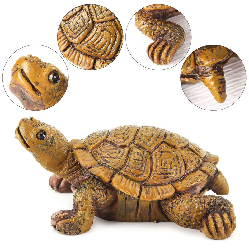 Set of 5 Miniature Brown Resin Tortoise Figurines for Garden Decor