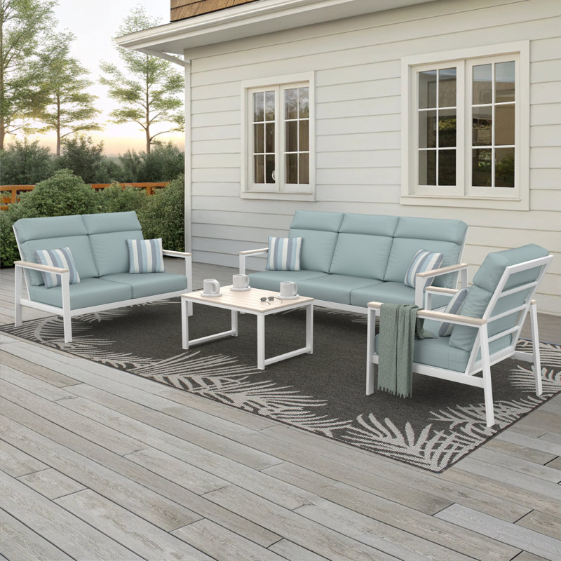 Ensemble de conversation Townsend pour 4 personnes avec coussins Sunbrella, Bliss Dew, Blanc
