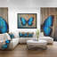 Floral, papillon bleu rétro, Impression sur toile - Papillon rétro-35120284-26663324