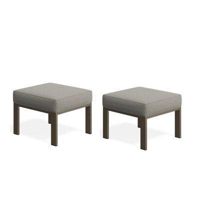 Set Of 2 All-Weather Metal Patio Ottomans Thick Cushions & Frame