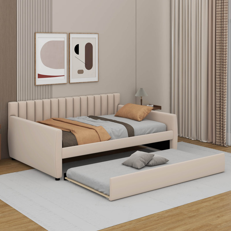 Lit de jour double avec lit gigogne, Beige