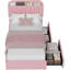 Lit simple avec tête de lit de rangement, cadre de lit avec 2 tiroirs, lit plateforme capitonné en bouclette avec bibliothèque, sommier non requis, montage facile, rose-2028952165