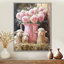 «Dotty Pink Floral Sheep Portrait at The Barn», art mural moutons