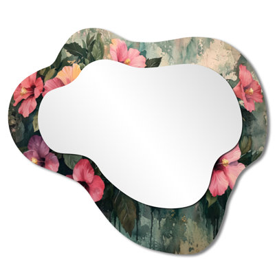 Hibiscus Flowers In Tropical Harmony I - Hibiscus Cloud Decorative Wall Mirror, Traditional Vanity Mirror, Printed on Metal