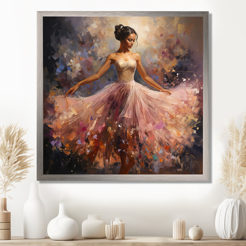 Danse rose de la ballerine - Ballet, art mural, H 36 po x l 36 po x P 1,5 po, Cadre simple argenté