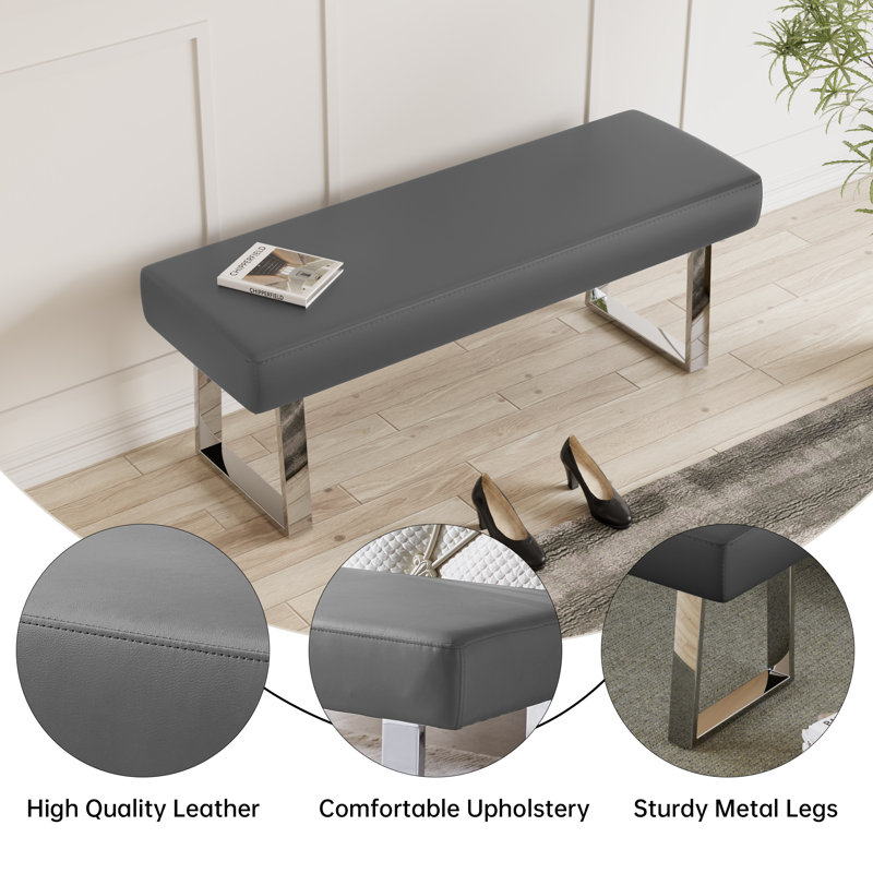 Faux Leather Upholstered Bench, Grey