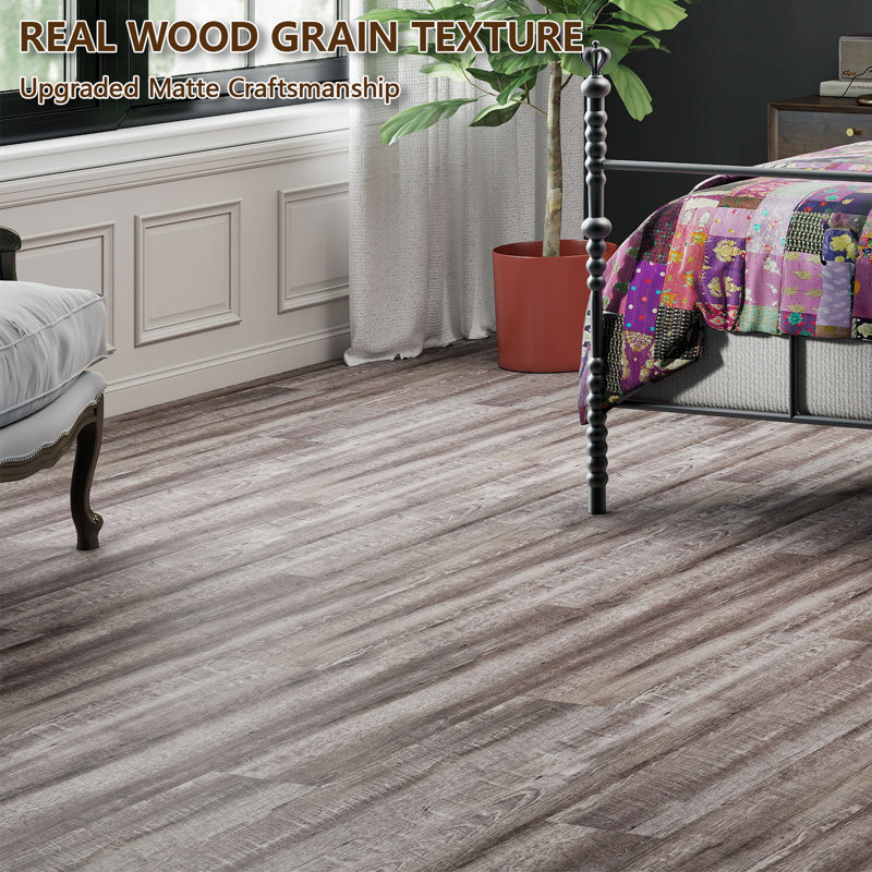 FLYFISH 6" x 36" Peel and Stick Floor Tiles, 1.2 mm Thick Vinyl Flooring, 36 Tiles, Aged Wood, Aged Wood