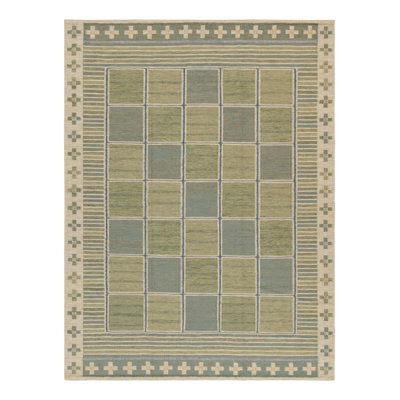 Rug & Kilim’S Scandinavian Rug Kilim In Green And Blue Geometric Pattern