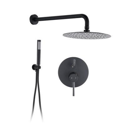 Douche noir mat. Fixation murale avec têtes de pluie et à main de 10 po. Valve d'équilibrage. Support réglable, rotatif à 360 °. Résistance à la corrosion. Débit de 1,8 gal / min. Bec pivotant. Compatible avec les États-Unis et l'équilibrage.