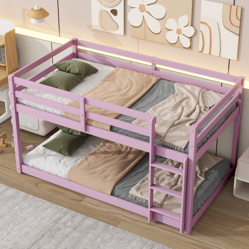Toko Solid Rubberwood Twin Over Twin Bunk Bed with Ladder - Pink