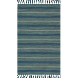 5x8 Blue Flat Weave Wool Bamboo Silk Coastal Horizon Striped Modern Contemporary Carpet Rug