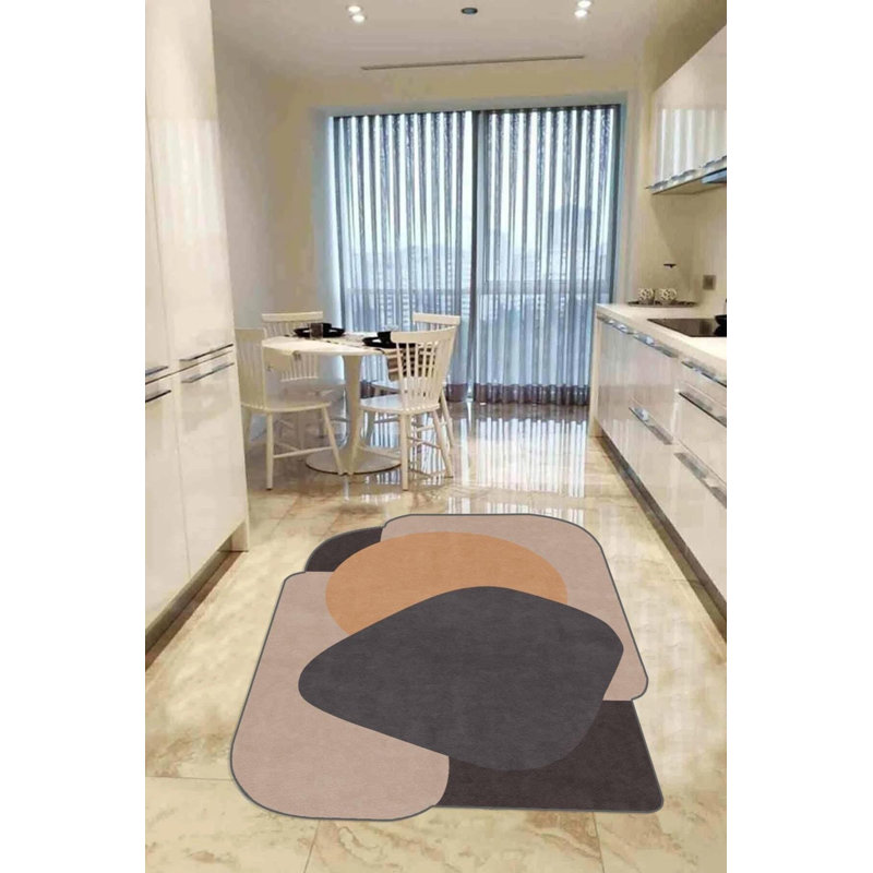Khairo Brown Abstract Digital Print Cotton Polyester Non-Slip Area Rug, Rectangle 3 pi 11 po x 5 pi 11 po