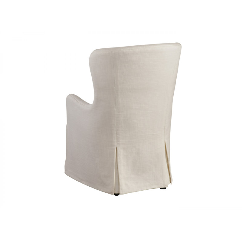 Mid-Century Modern White Linen Upholstered Wood Armchair