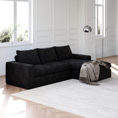 Canapé modulaire en velours côtelé en forme de L de 99 pouces avec installation à double coussin, fonction de soutien pour oreiller de cou, particules d'éponge à haute densité à rebond lent, armature en fer, aucune installation,