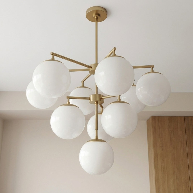 Lustre à dix lumières Nube, Laiton satiné, Non