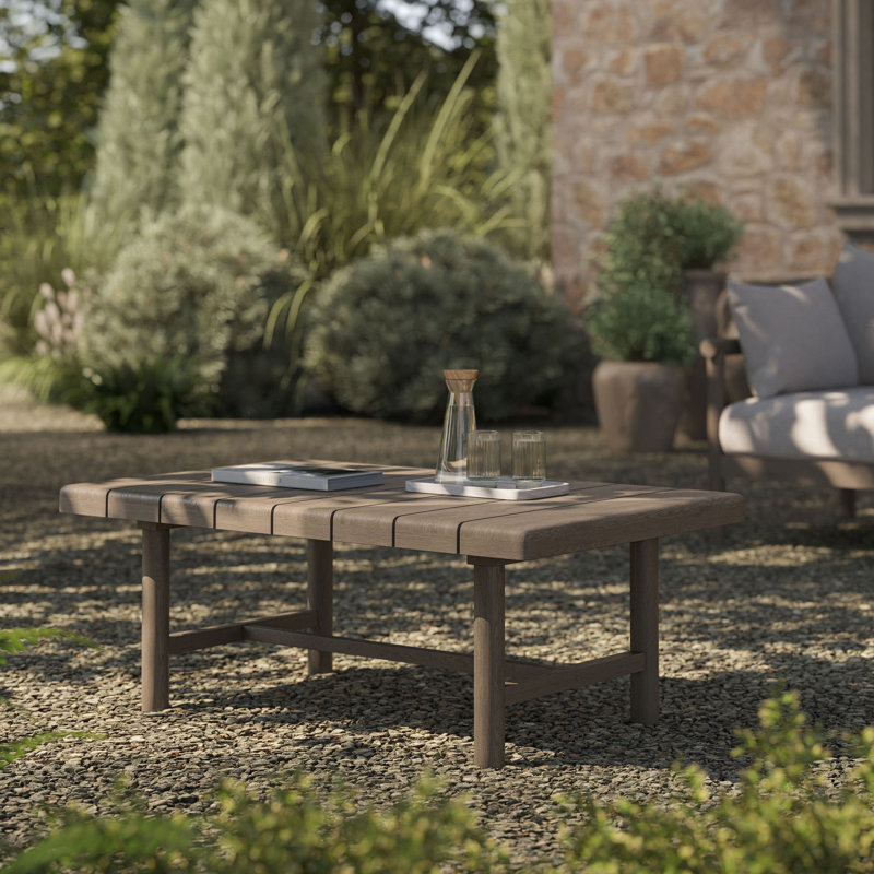Table basse d'extérieur en bois de teck gris patiné Eleni, Weathered Gray Teak