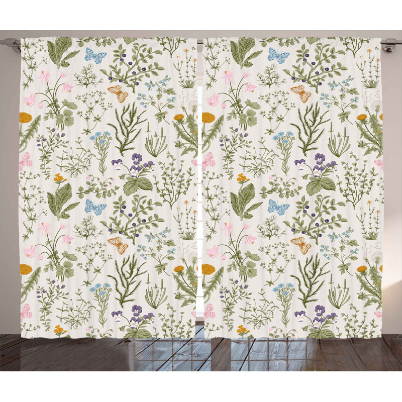 Herbs Semi-Sheer Rod Pocket Curtain Panels, 54" W x 84" L