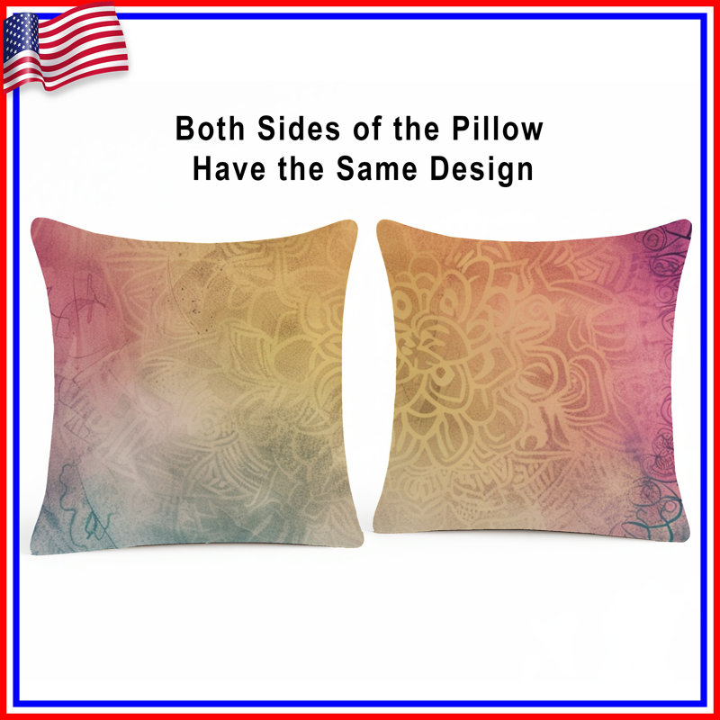 Coussin Mandala, coussins double face Art, Abstrait géométrique rose, Carré 16 po