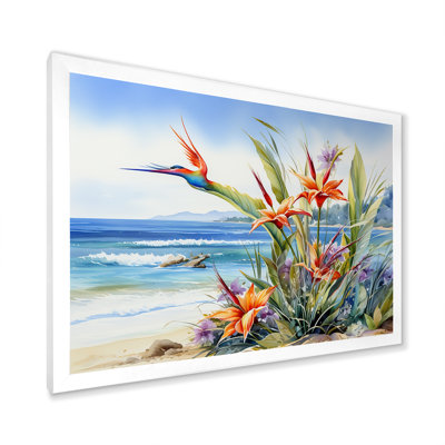 Oiseaux de paradis sur la plage - Oiseaux de paradis, art mural encadré