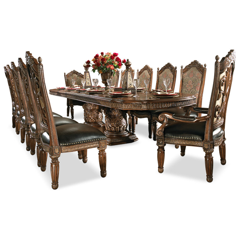 Villa Valencia 12 - Person Extendable Solid Wood Top Double Pedestal Base Dining Set