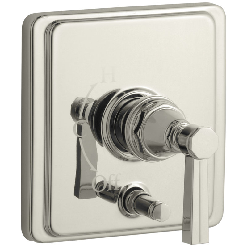 Robinet de douche à pression équilibrée avec inverseur et poignée à levier rainuré Pinstripe® Rite-Temp, Nickel poli éclatant
