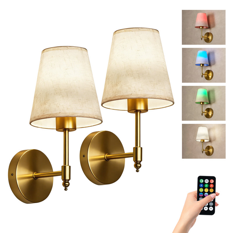 Battery Operated Wireless Fabric Wall Sconces with Remote Contro For Living Room, Bedroom, Hallway, And Bathroom, Gold