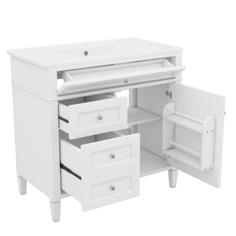 Meuble-lavabo de 36 pouces avec lavabo supérieur intégré, armoire de rangement de style moderne, 2 tiroirs et tiroir coulissant