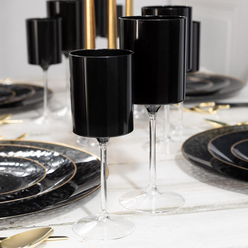 Verres à vin en plastique rose Ecoqualité avec verres transparents jetables incassables 9 oz, Noir