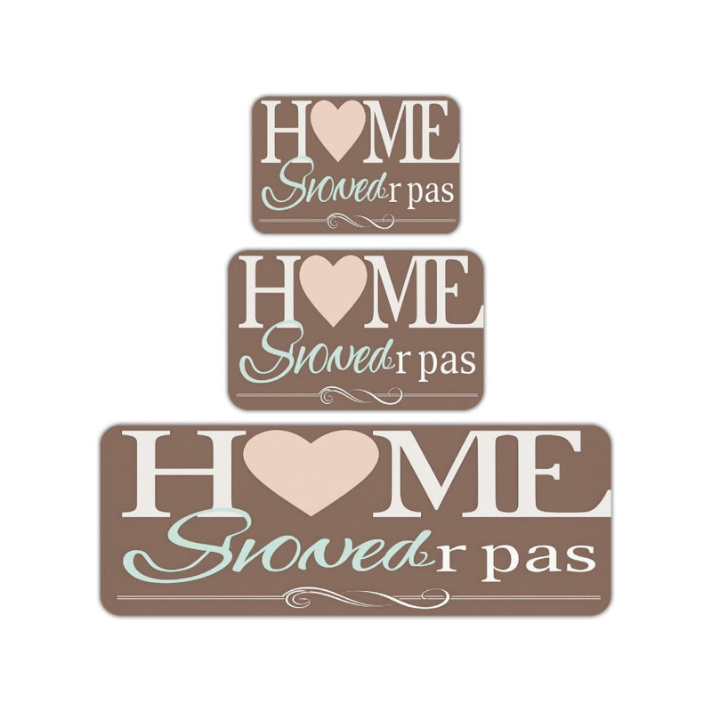 Home Sweet Home Script 3 Piece Kitchen Rug For Kitchen, Entryway, Brown Mint White
