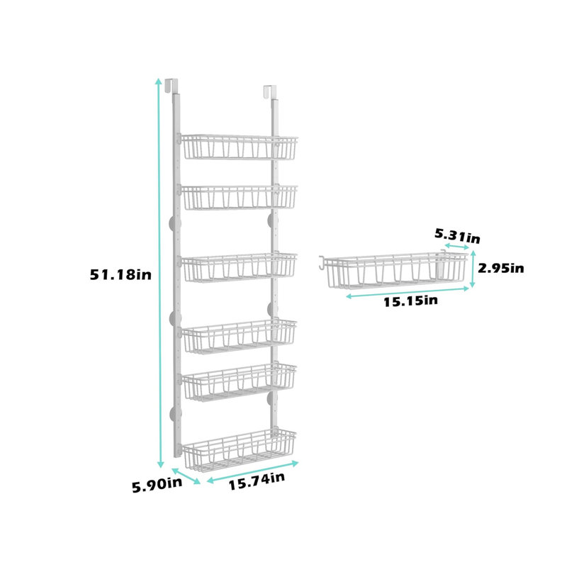 6 Tier Over Door Storage Organiser Shelf,Rust Resistant,White